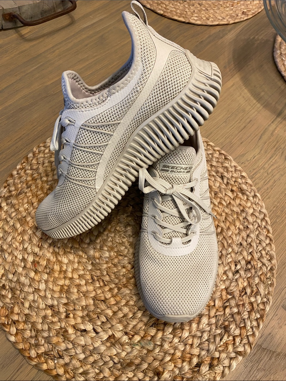Skechers Women's Light Beige Knit Lace-Up Athletic Sneakers - Picture 2 of 6